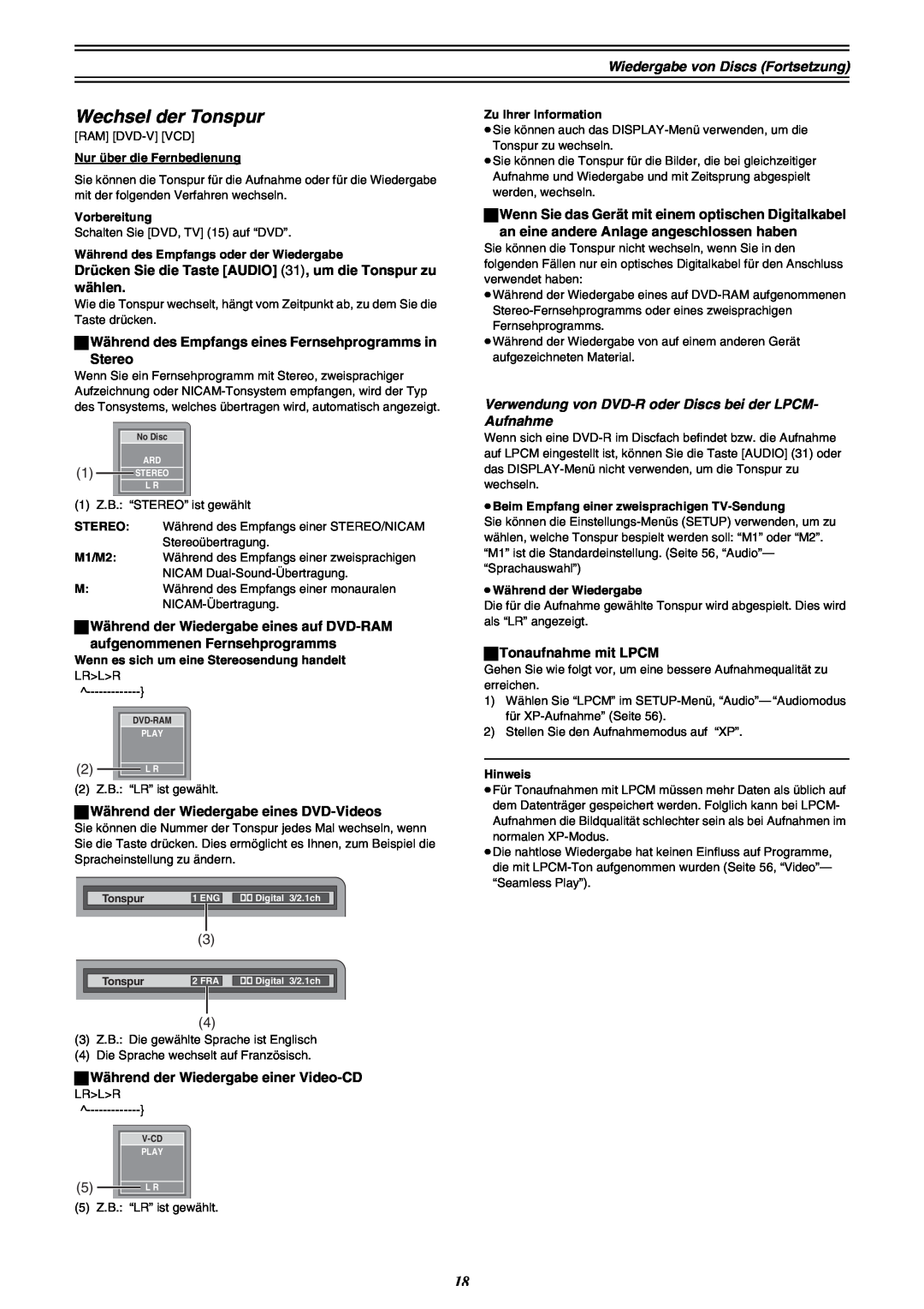 Panasonic DMR-E30 manual Wechsel der Tonspur, 5 L R 