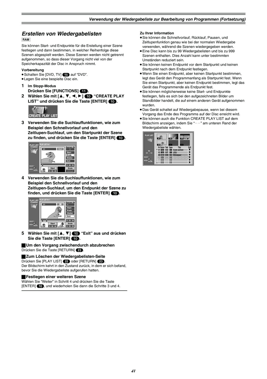 Panasonic DMR-E30 manual Erstellen von Wiedergabelisten, Edit 