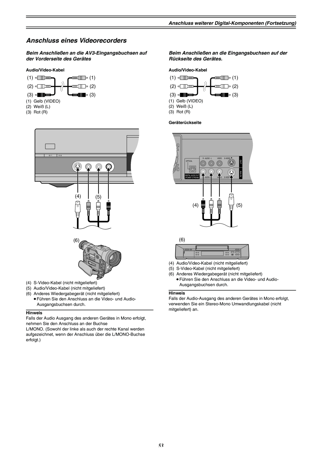 Panasonic DMR-E30 manual Anschluss eines Videorecorders, OUT AV4 IN 