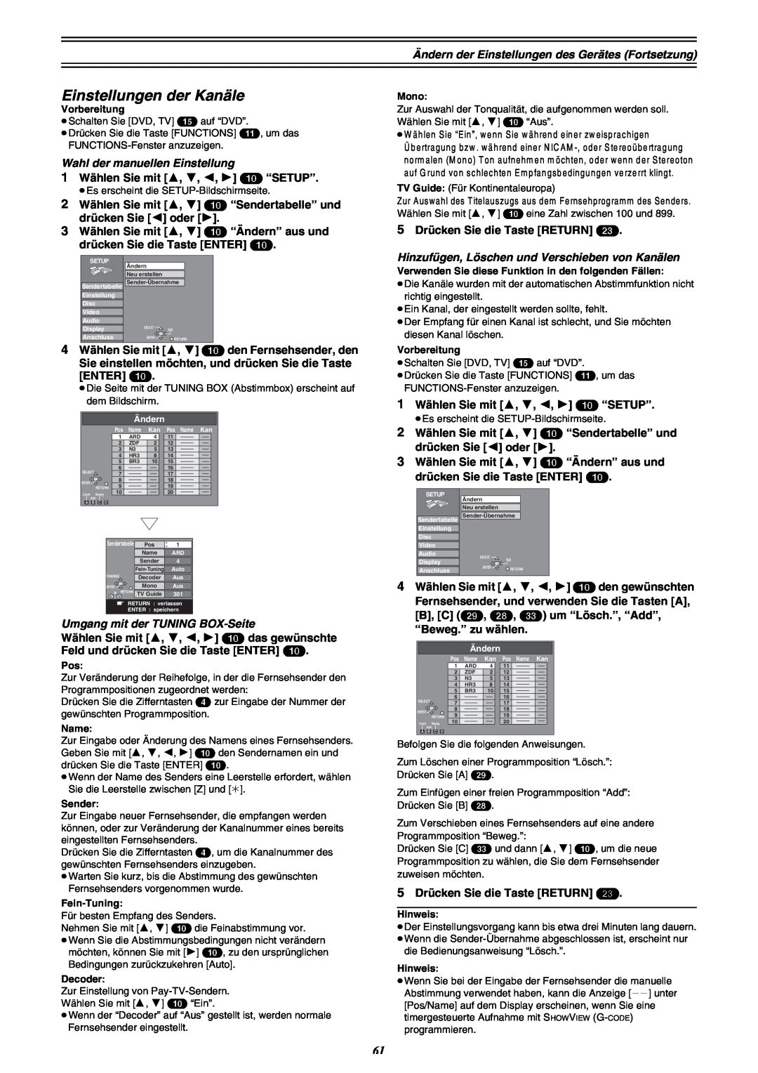 Panasonic DMR-E30 manual Einstellungen der Kanäle, Fein-Tuning 