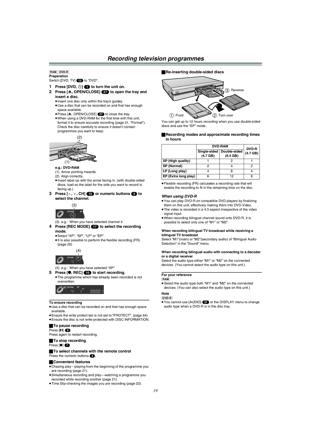 Panasonic DMR-E51 manual Recording television programmes 