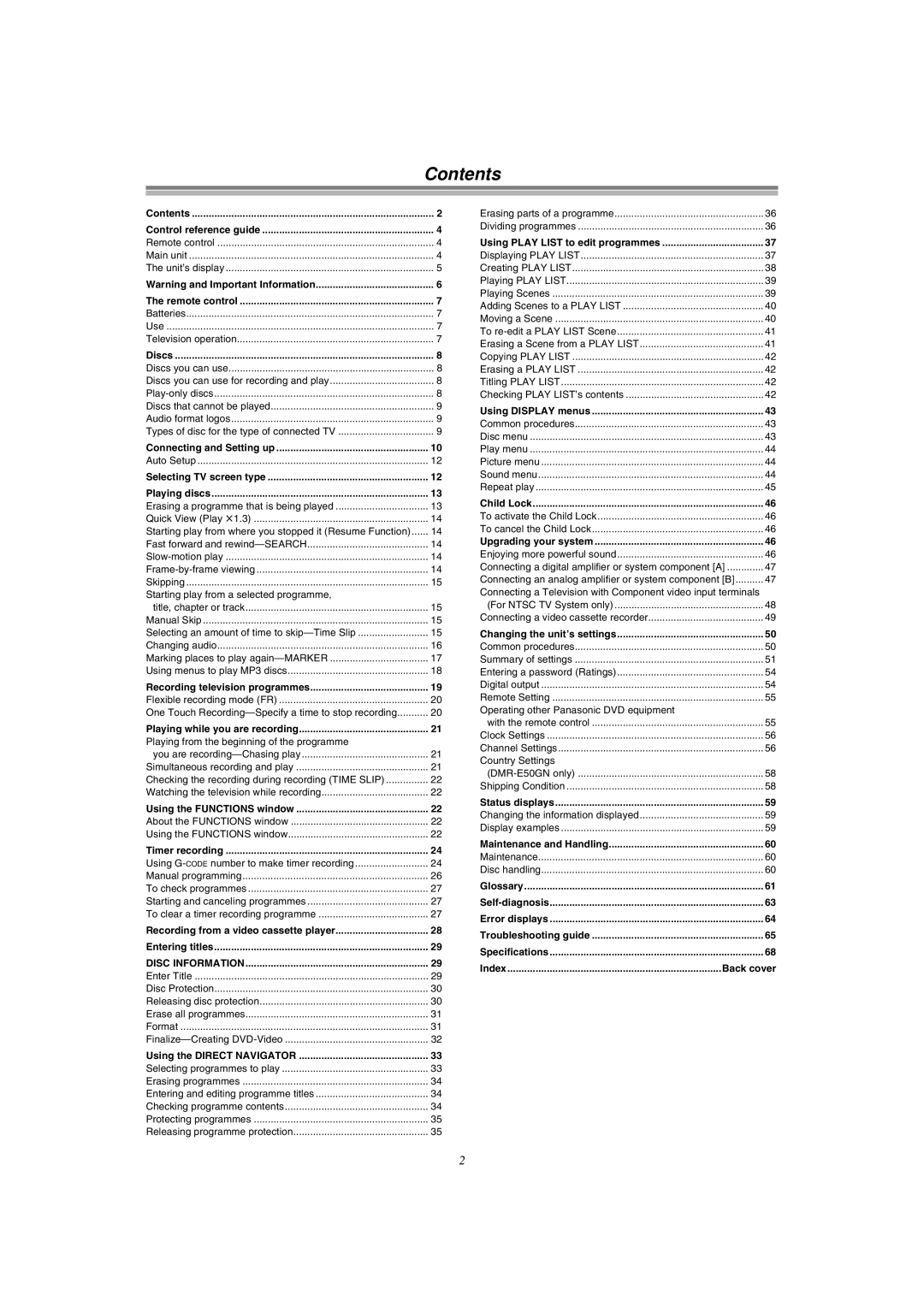 Panasonic DMR-E51 manual Contents 