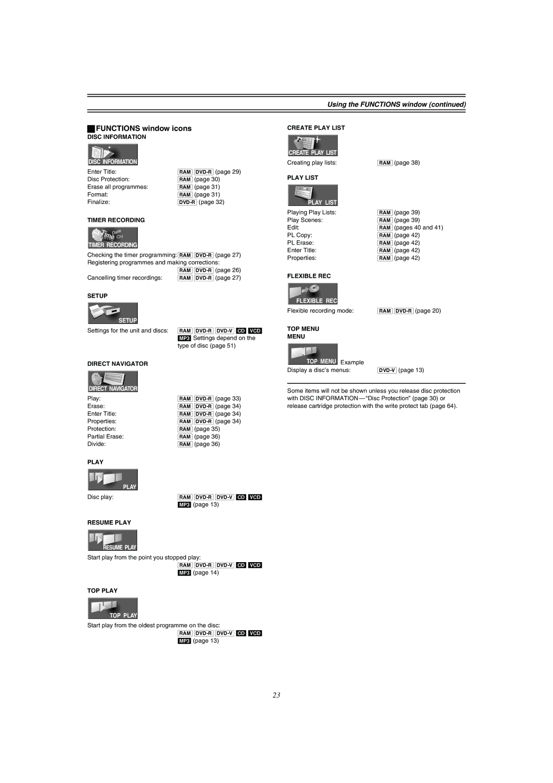 Panasonic DMR-E51 manual Functions window icons, Using the Functions window 