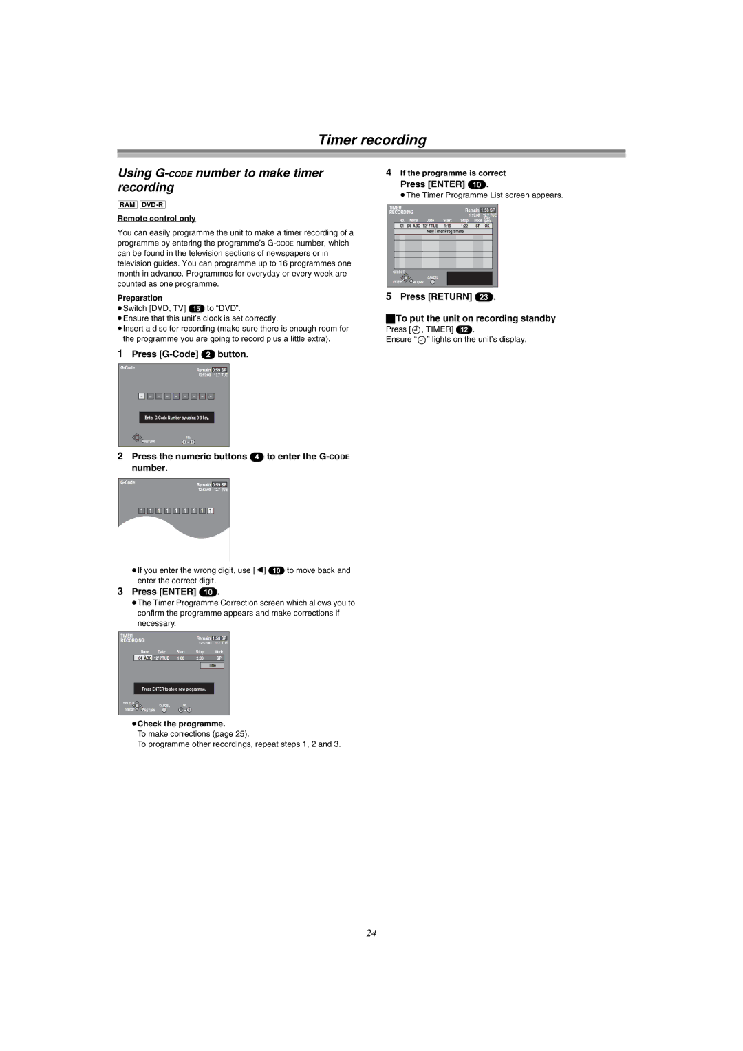 Panasonic DMR-E51 manual Timer recording, Using G-CODEnumber to make timer recording, Press G-Code 2 button 