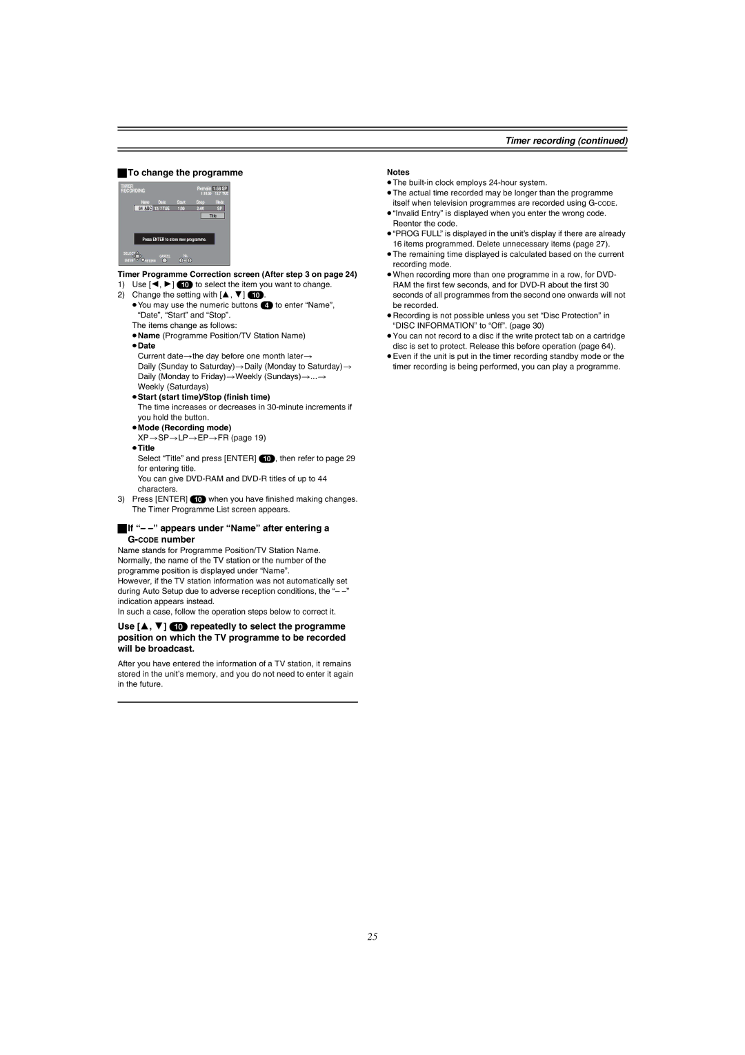 Panasonic DMR-E51 manual Timer recording, To change the programme, If - appears under Name after entering a CODEnumber 