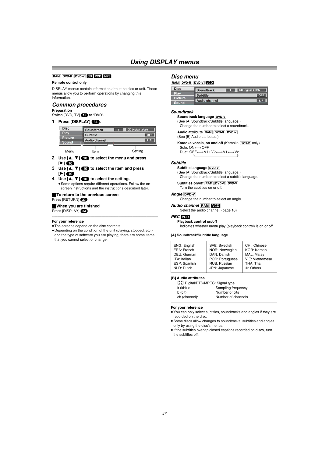 Panasonic DMR-E51 manual Using Display menus, Common procedures, Disc menu 