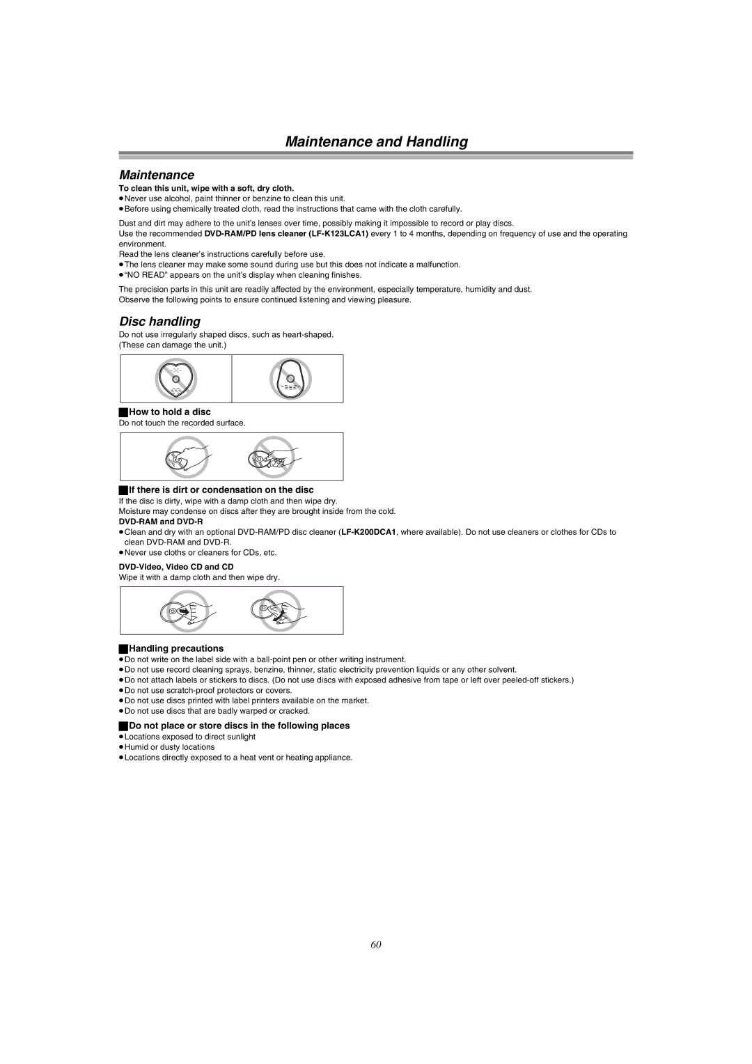 Panasonic DMR-E51 manual Maintenance and Handling, Disc handling 