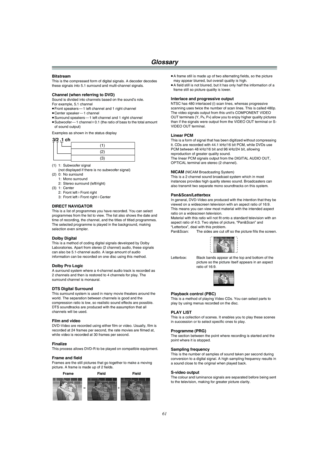 Panasonic DMR-E51 manual Glossary, 1 ch 