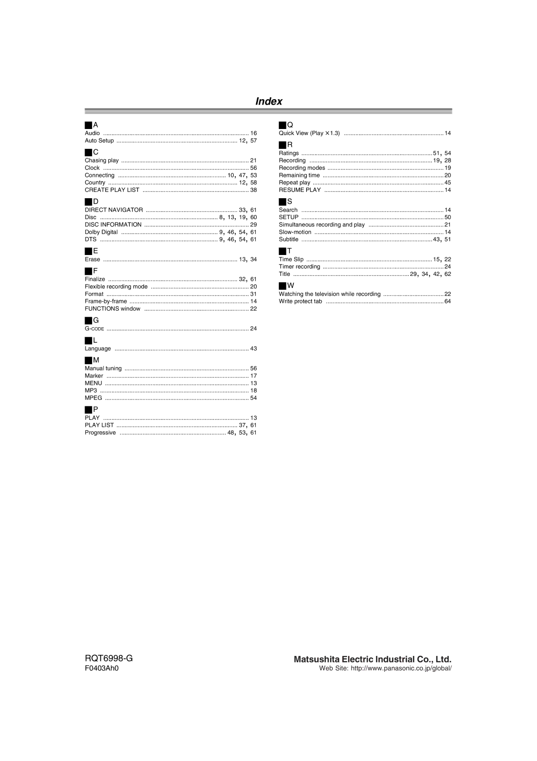 Panasonic DMR-E51 manual Index 