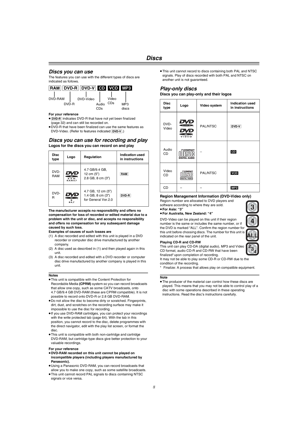 Panasonic DMR-E51 manual Discs you can use for recording and play, Play-only discs 