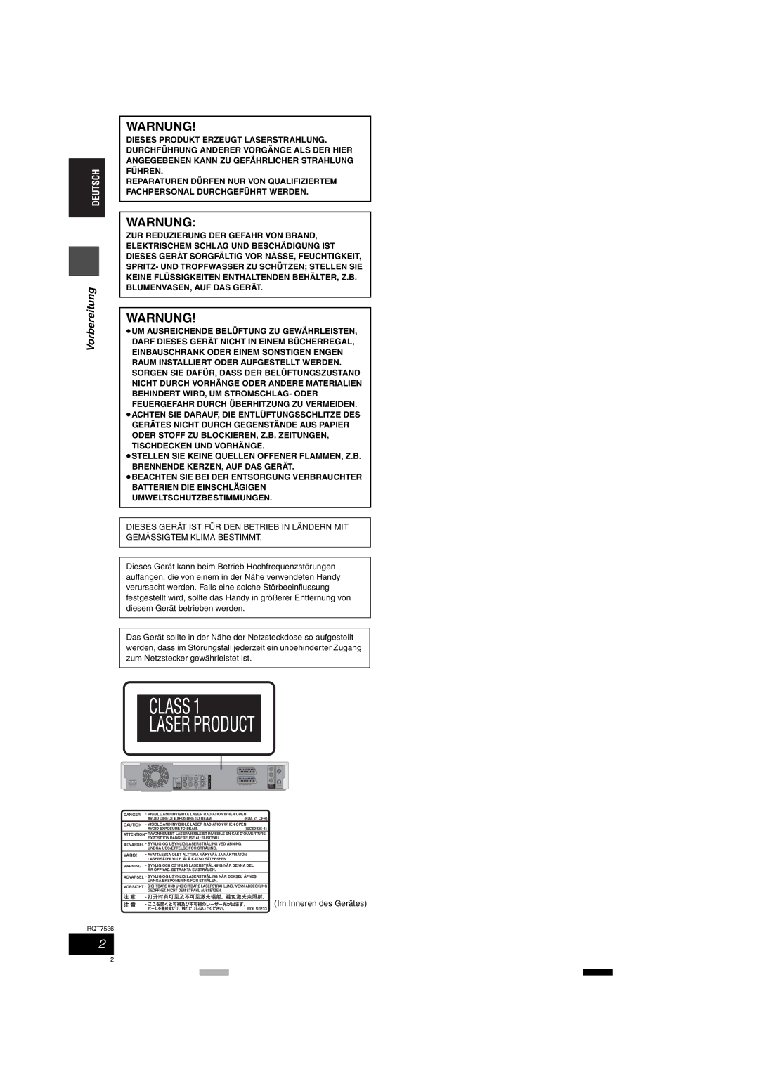 Panasonic DMR-E53 manual Warnung, Vorbereitung 