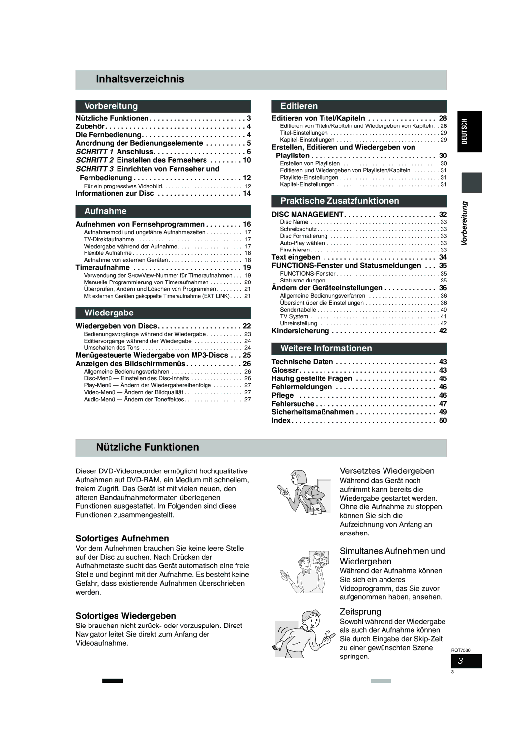 Panasonic DMR-E53 manual Inhaltsverzeichnis, Nützliche Funktionen 