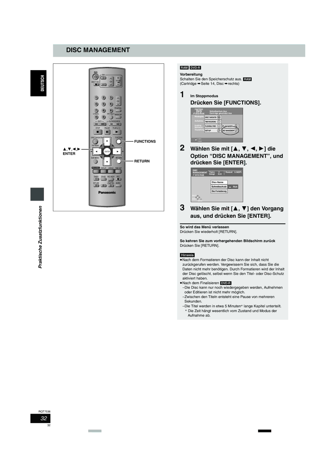 Panasonic DMR-E53 manual Wählen Sie mit 3, 4 den Vorgang aus, und drücken Sie Enter, Praktische Zusatzfunktionen 