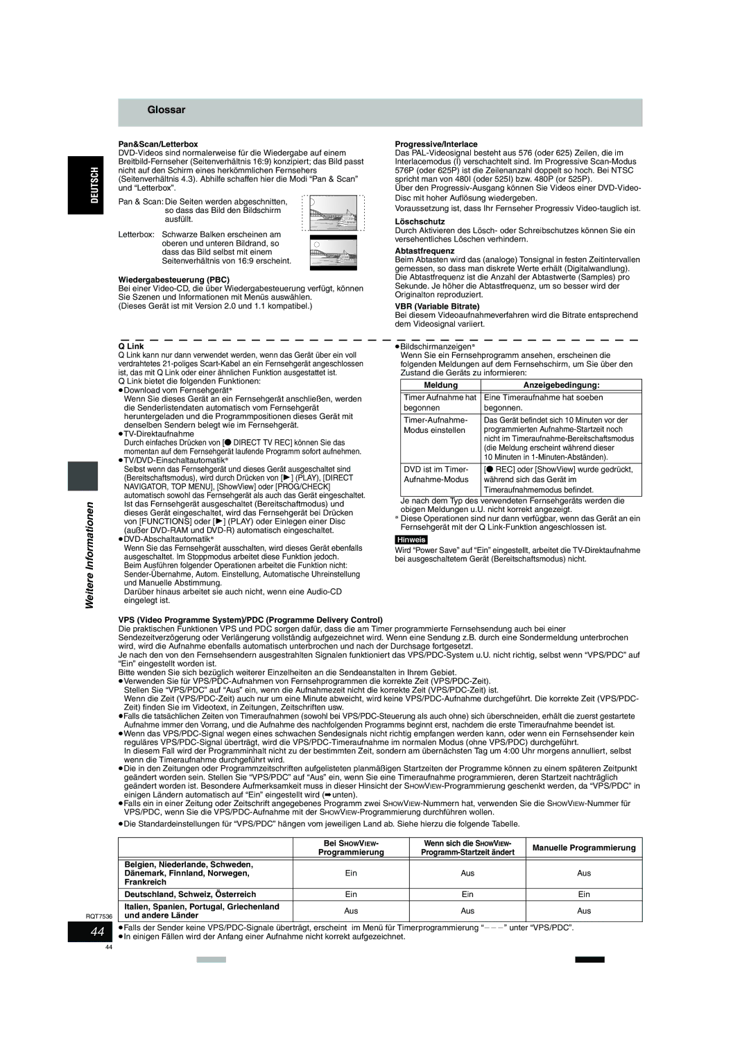 Panasonic DMR-E53 manual Glossar, Weitere Informationen 