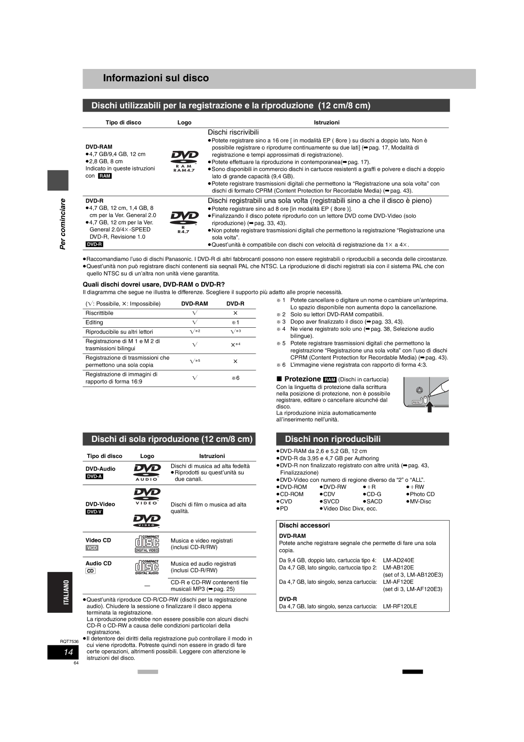 Panasonic DMR-E53 manual Informazioni sul disco, Dischi non riproducibili, Quali dischi dovrei usare, DVD-RAM o DVD-R? 