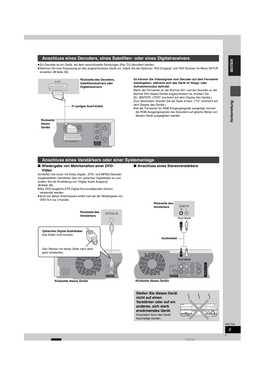 Panasonic DMR-E53 manual Anschluss eines Verstärkers oder einer Systemanlage 