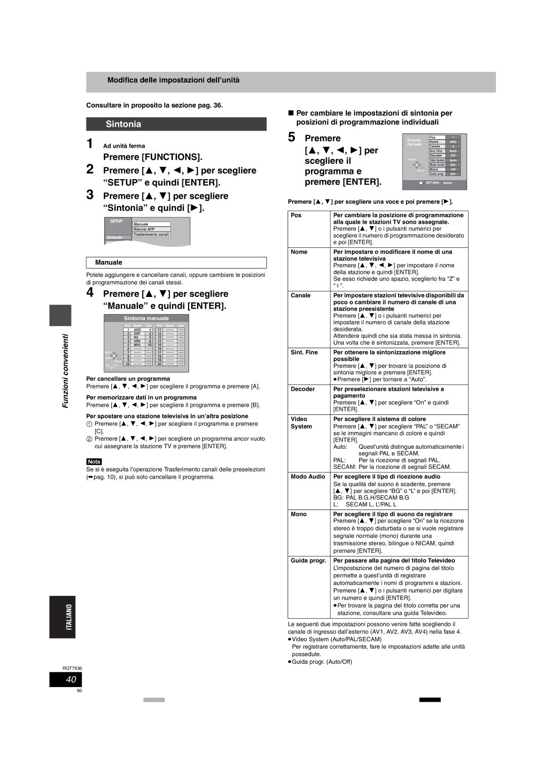 Panasonic DMR-E53 manual Sintonia 