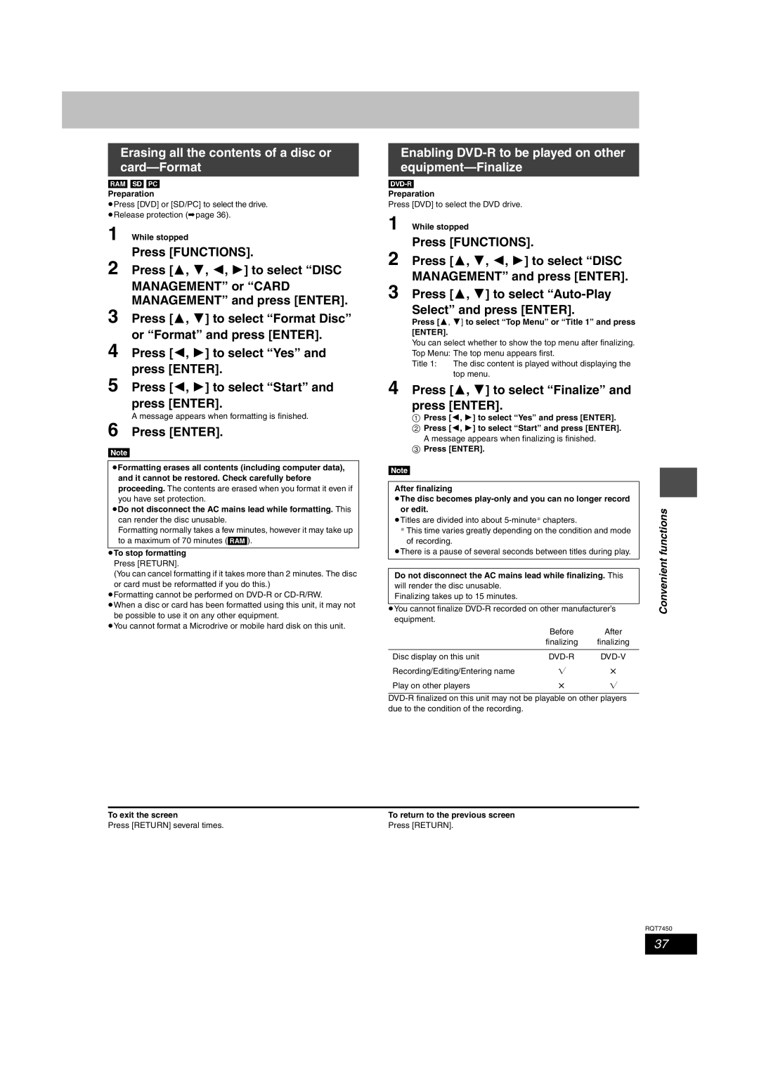 Panasonic DMR-E65 manual Erasing all the contents of a disc or card-Format 