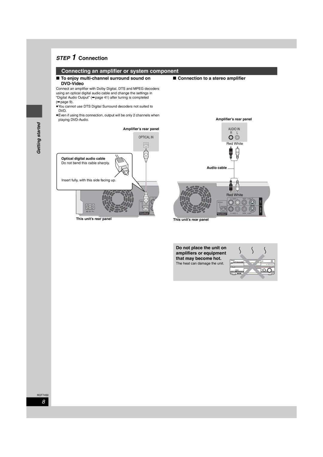 Panasonic DMR-E65 manual Connecting an amplifier or system component, Connection to a stereo amplifier 