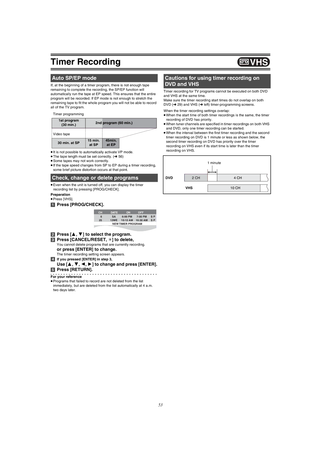 Panasonic DMR-E75V operating instructions Auto SP/EP mode 