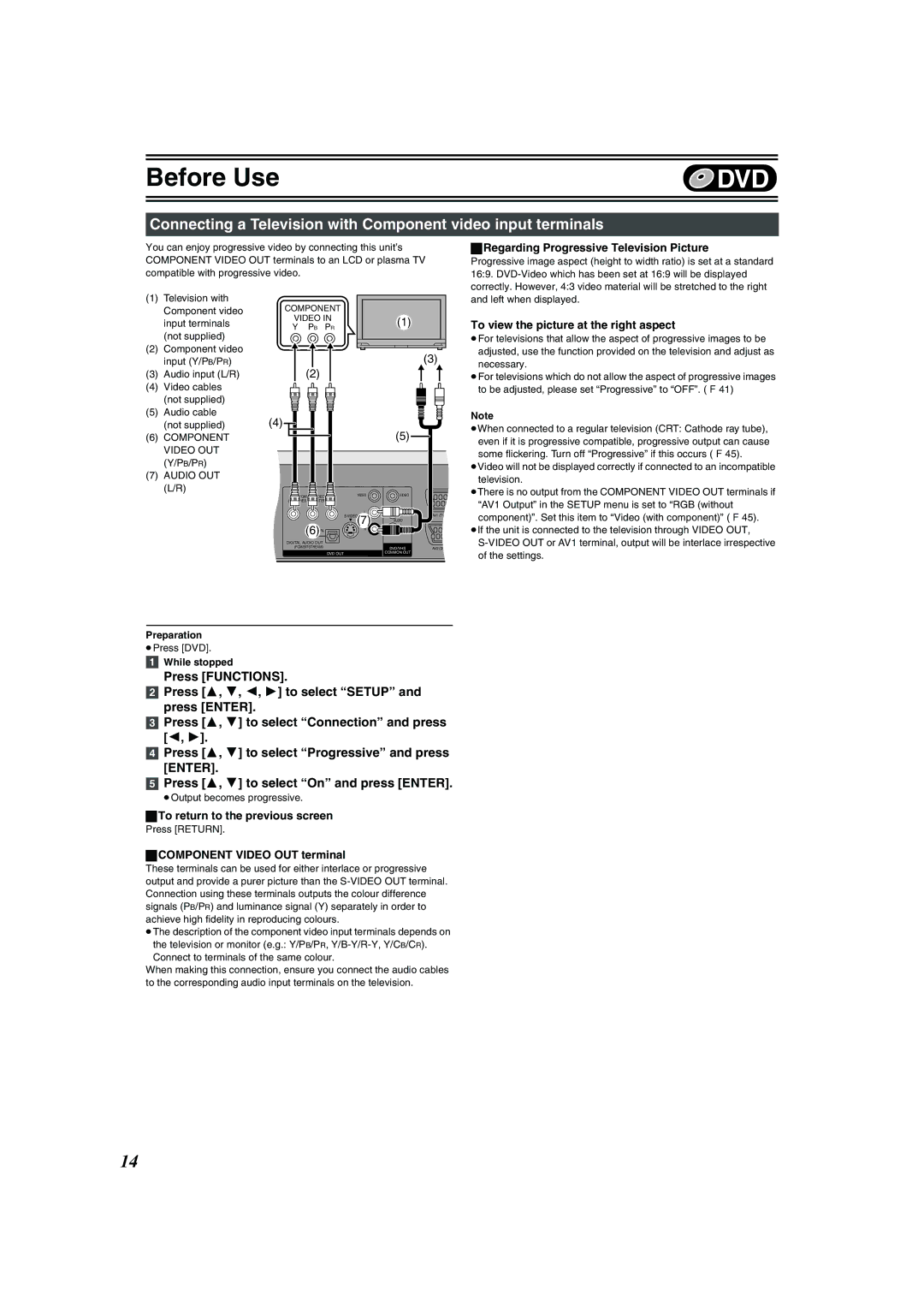 Panasonic DMR-E75V operating instructions Regarding Progressive Television Picture, To view the picture at the right aspect 