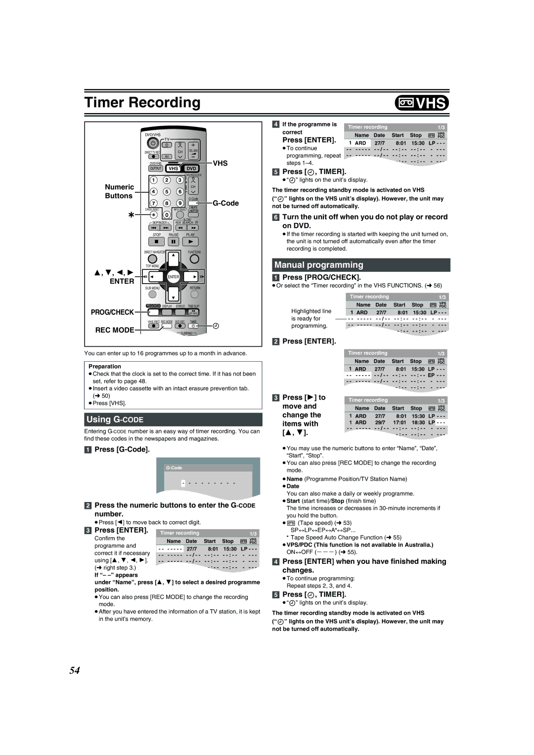 Panasonic DMR-E75V Turn the unit off when you do not play or record on DVD, Press 1 to move and change the items with 3 