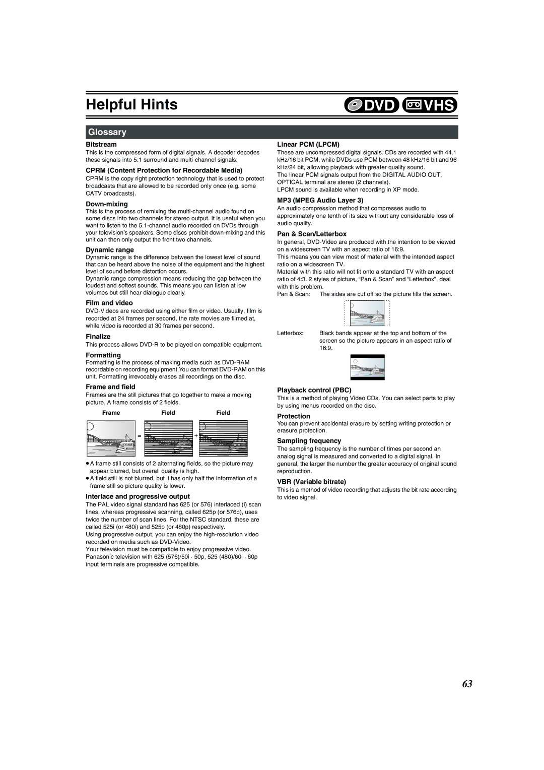 Panasonic DMR-E75V operating instructions Glossary 