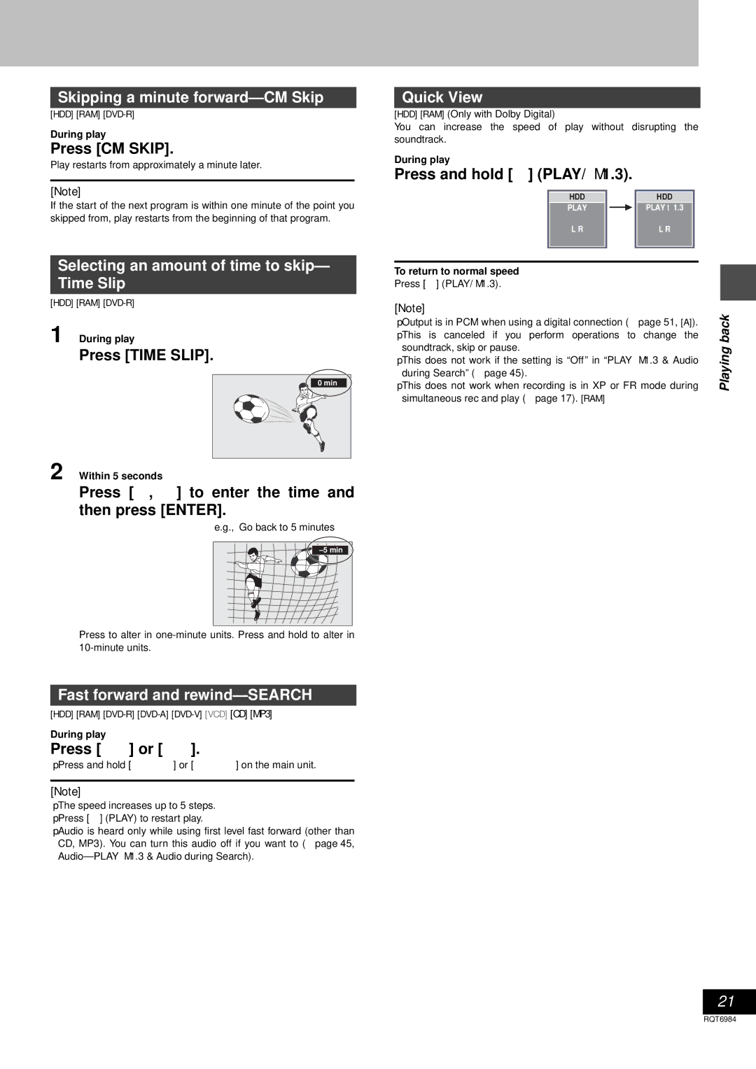 Panasonic DMR-E80H Skipping a minute forward-CM Skip, Selecting an amount of time to skip- Time Slip, Quick View 