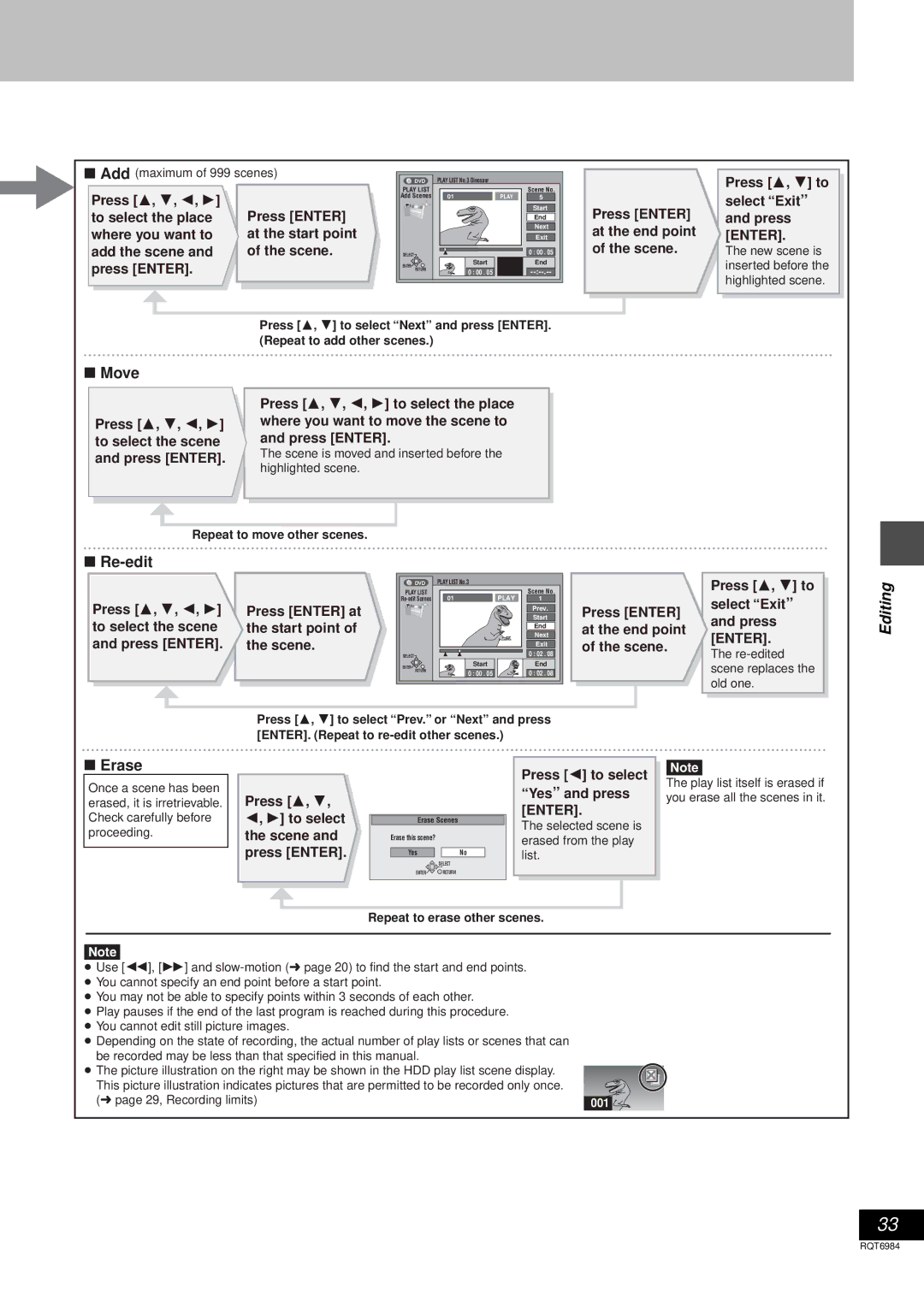 Panasonic DMR-E80H operating instructions Move, Repeat to erase other scenes 