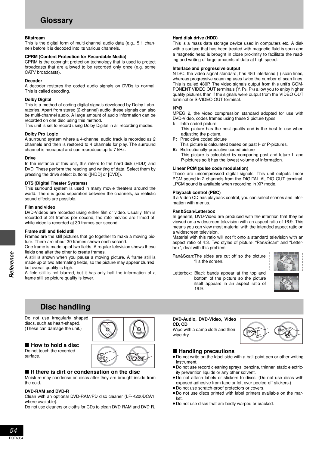 Panasonic DMR-E80H Glossary, Disc handling, How to hold a disc, If there is dirt or condensation on the disc 