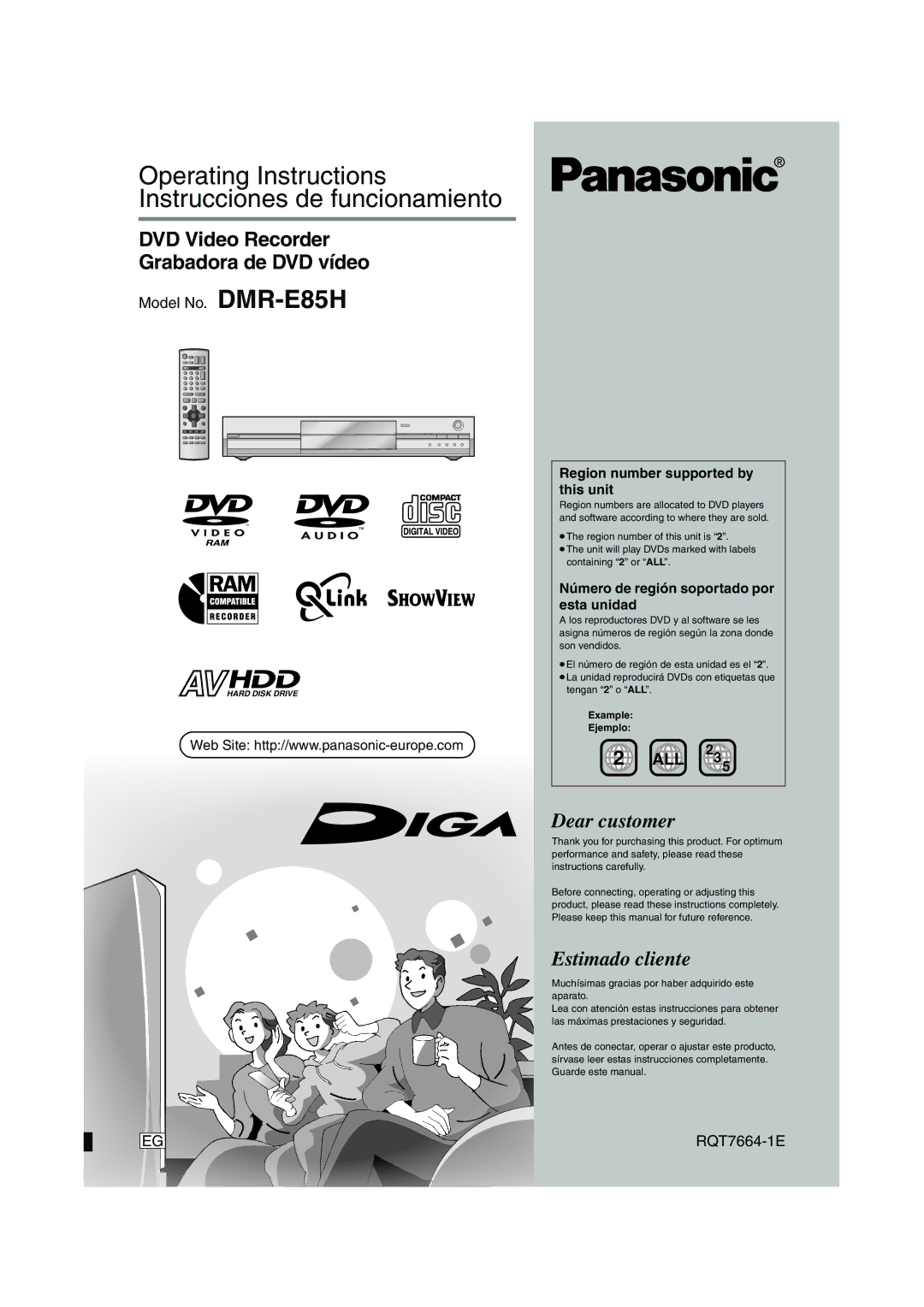 Panasonic DMR-E85H operating instructions Operating Instructions Instrucciones de funcionamiento, Example Ejemplo 