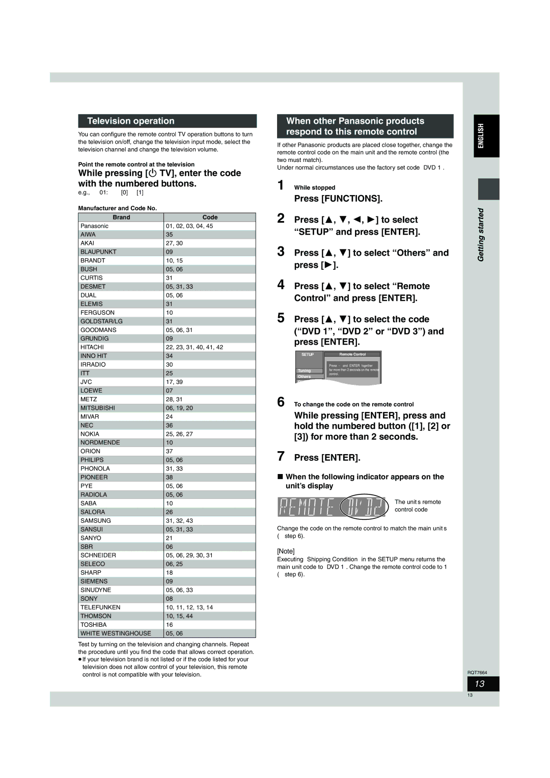 Panasonic DMR-E85H operating instructions Television operation, When the following indicator appears on the unit’s display 