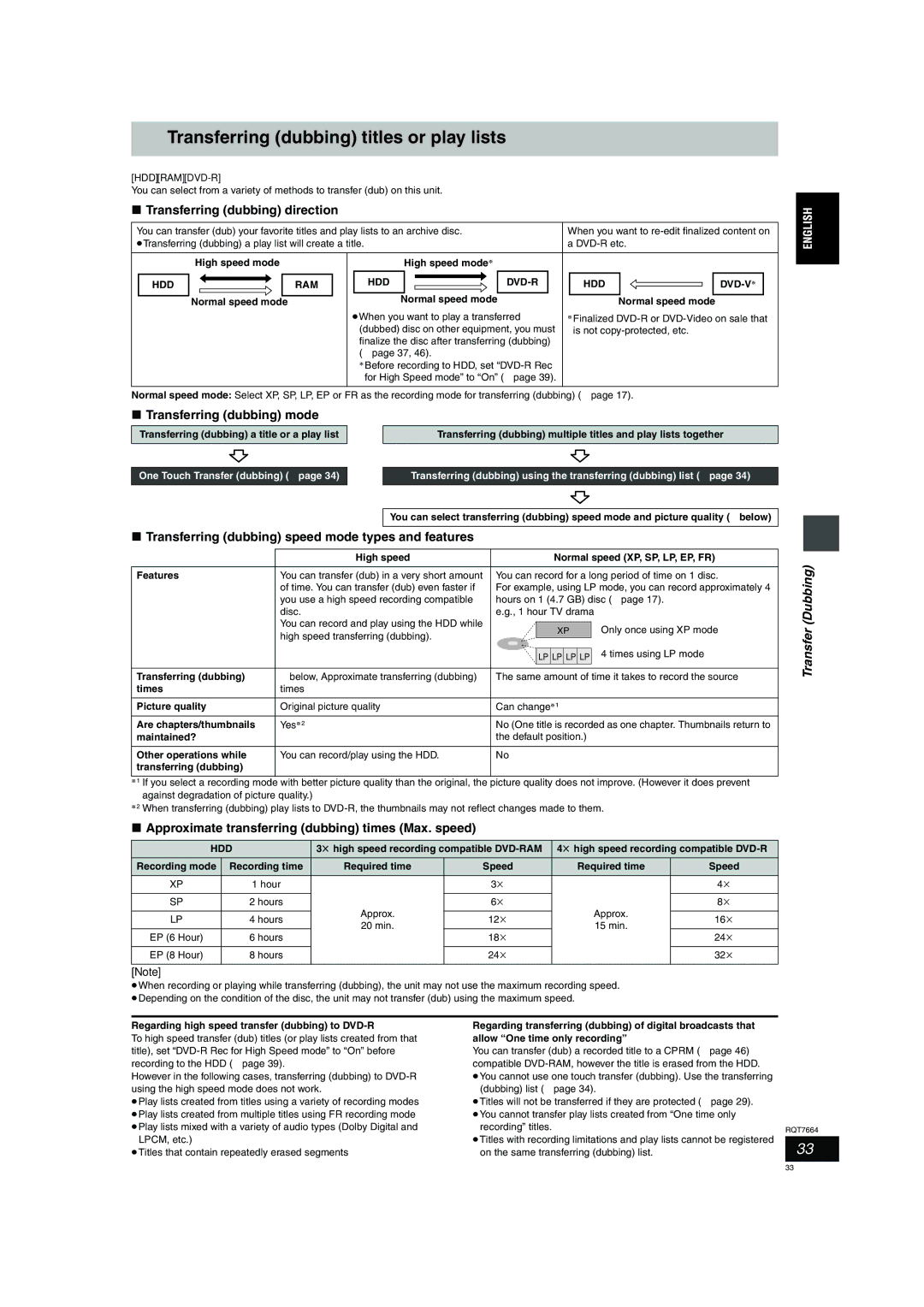 Panasonic DMR-E85H operating instructions Transferring dubbing titles or play lists, Transfer Dubbing 