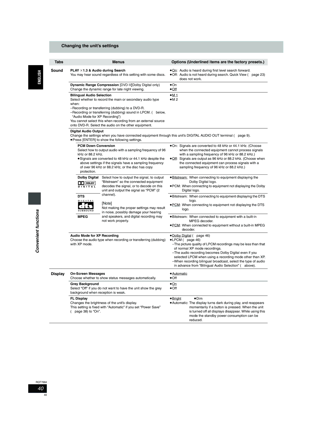 Panasonic DMR-E85H operating instructions Functions 