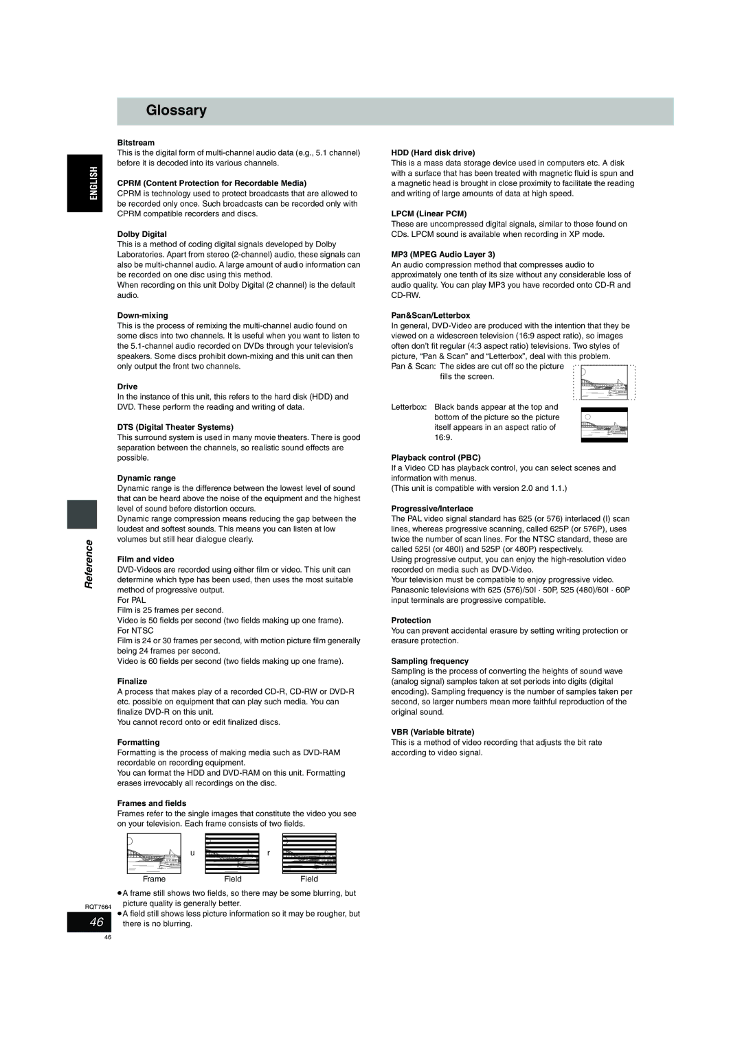 Panasonic DMR-E85H operating instructions Glossary 