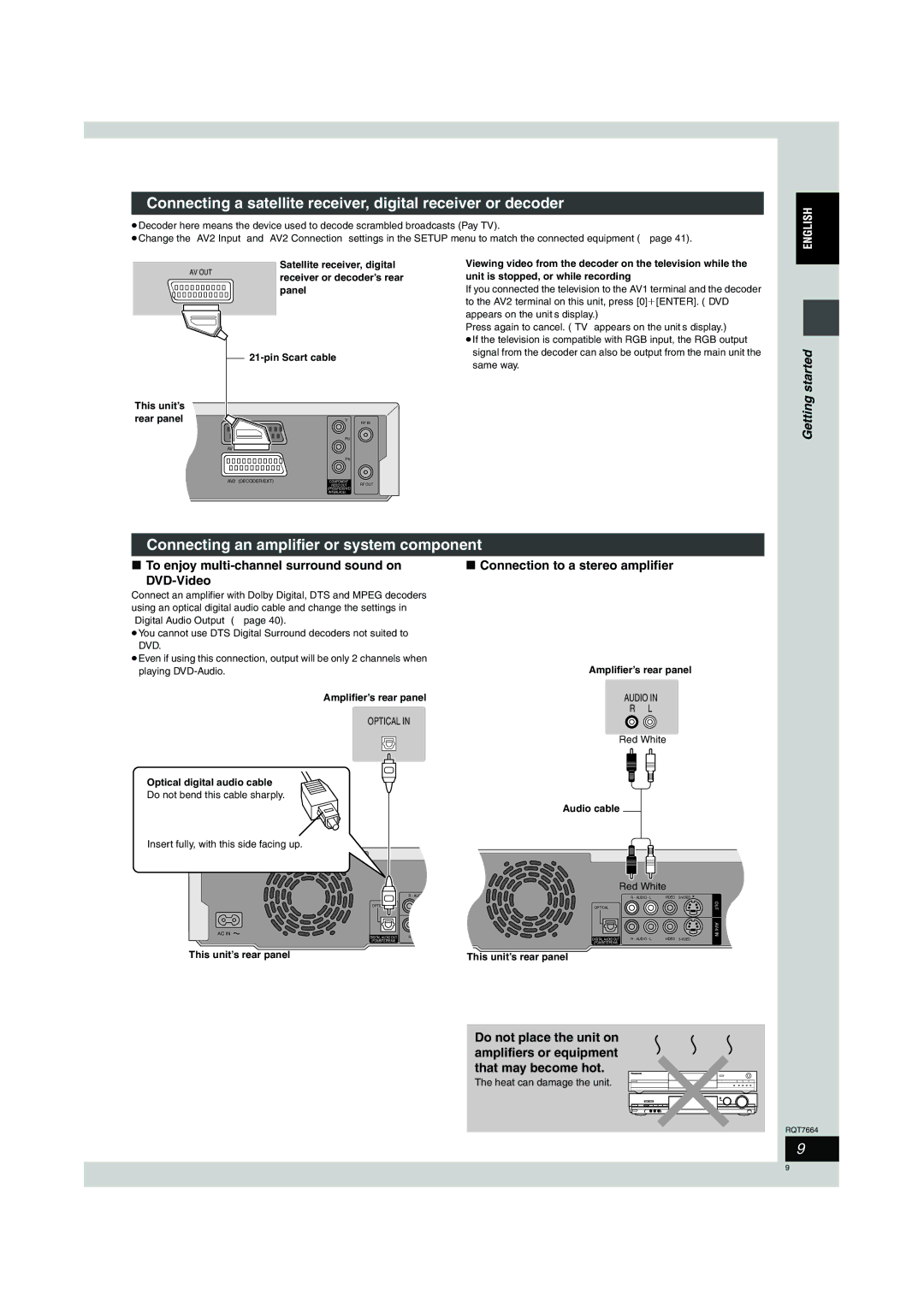 Panasonic DMR-E85H Connecting an amplifier or system component, To enjoy multi-channel surround sound on DVD-Video 