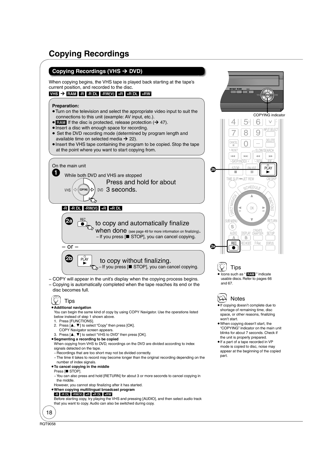 Panasonic DMR-EA38V warranty Seconds, Copying Recordings VHS DVD, If you press  STOP, you can cancel copying 