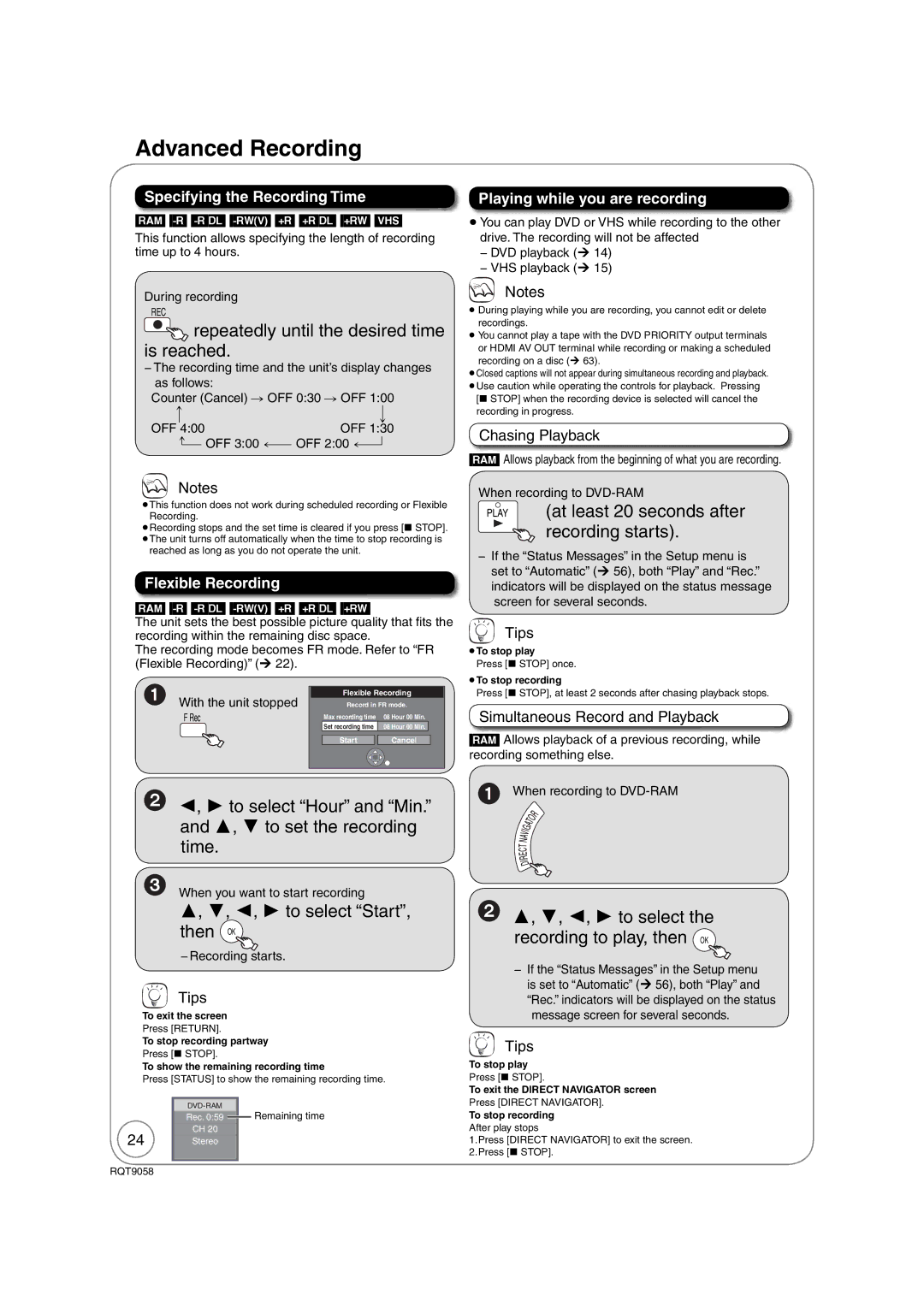 Panasonic DMR-EA38V warranty Repeatedly until the desired time is reached, , , ,  to select Start, then OK 