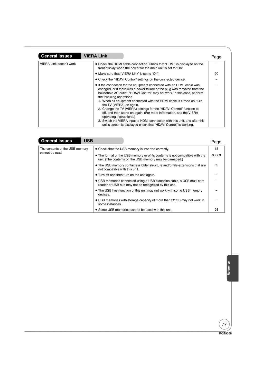 Panasonic DMR-EA38V warranty Usb 