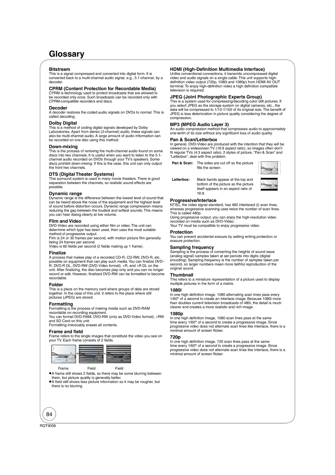 Panasonic DMR-EA38V warranty Glossary 