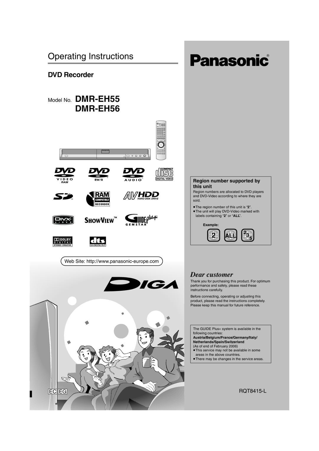 Panasonic DMR-EH56 operating instructions Example, Guide Plus+ system is available in the following countries 