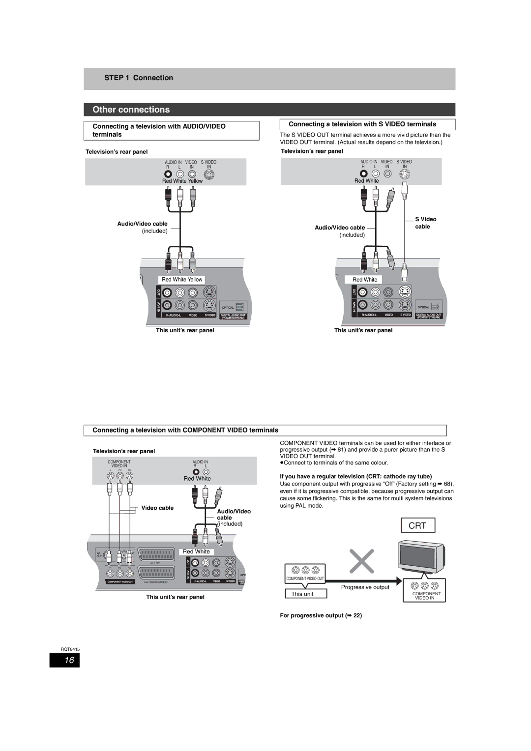 Panasonic DMR-EH56 operating instructions Other connections, Connection, Connecting a television with AUDIO/VIDEO terminals 