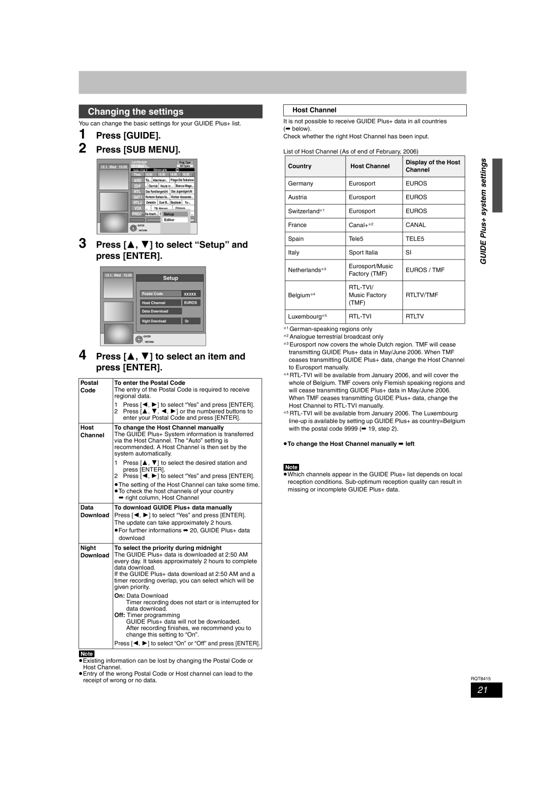 Panasonic DMR-EH56 operating instructions Changing the settings, Host Channel 