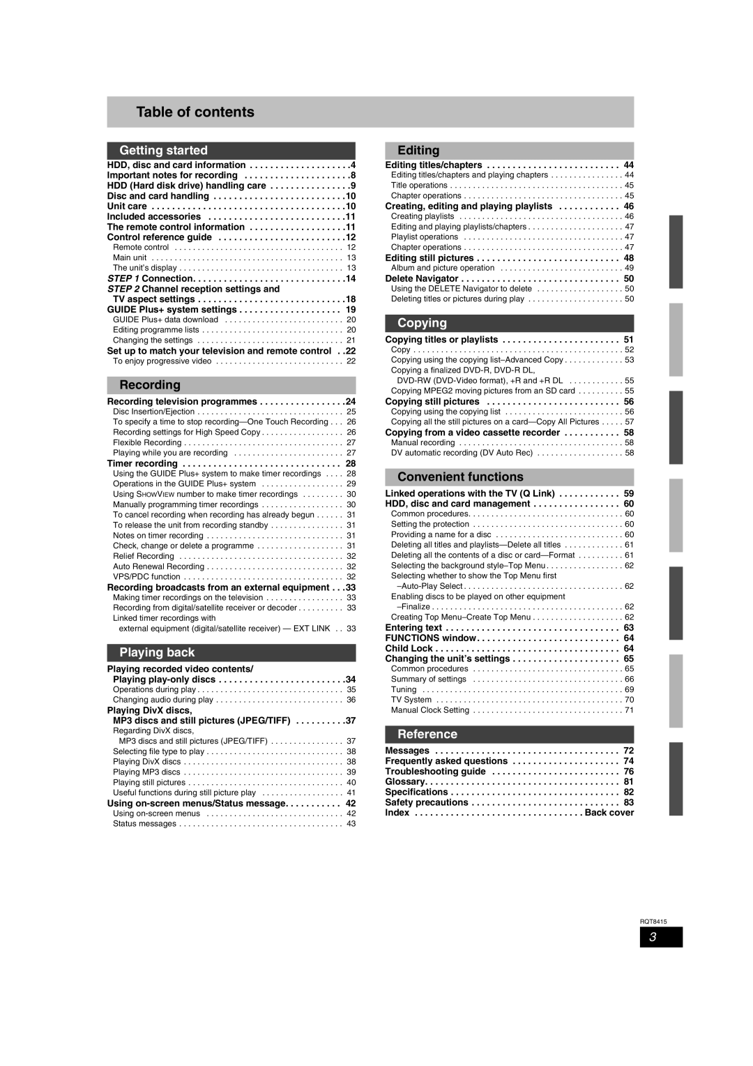 Panasonic DMR-EH56 operating instructions Table of contents 