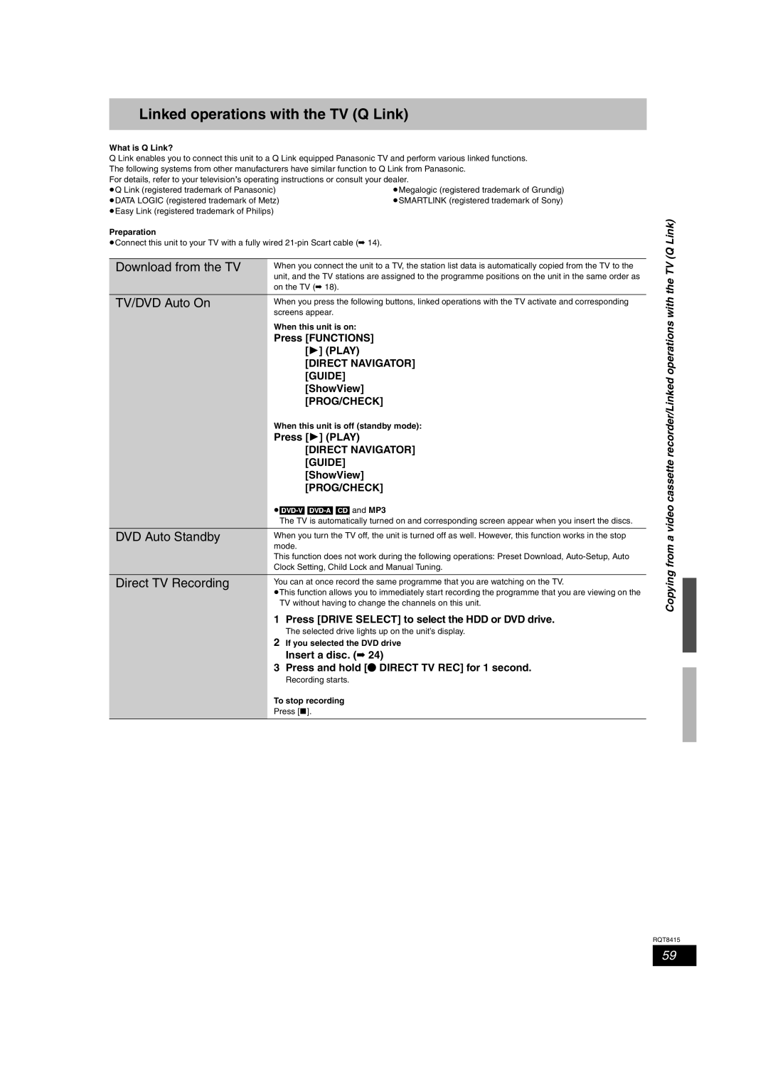 Panasonic DMR-EH56 operating instructions Linked operations with the TV Q Link, Press Functions Play, ShowView 