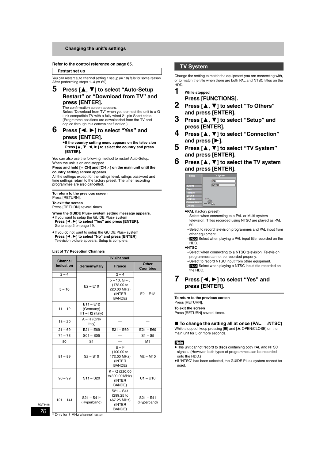 Panasonic DMR-EH56 TV System, Press 3, 4 to select To Others and press Enter, To change the setting all at once PAL!#NTSC 