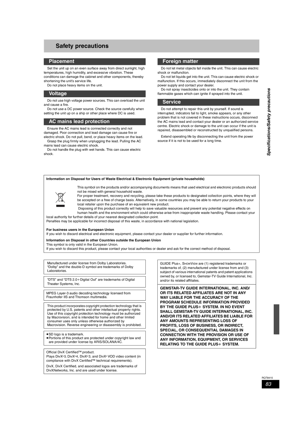 Panasonic DMR-EH56 operating instructions Safety precautions 