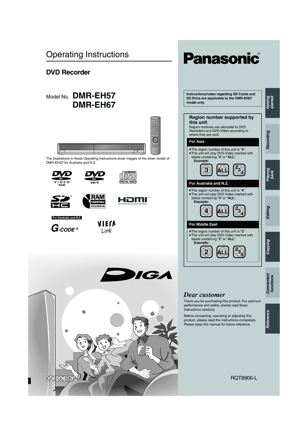 Panasonic DMR-EH67 operating instructions Model No. DMR-EH57, RQT8906-L, Example 