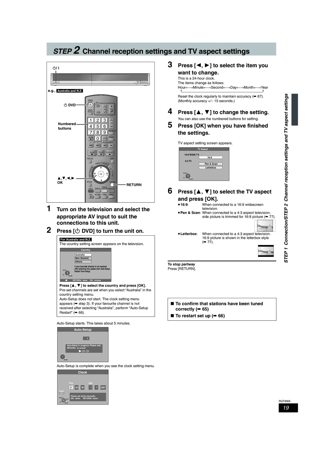 Panasonic DMR-EH67 Press 2, 1 to select the item you Want to change, Press 3, 4 to change the setting, Settings, Press OK 