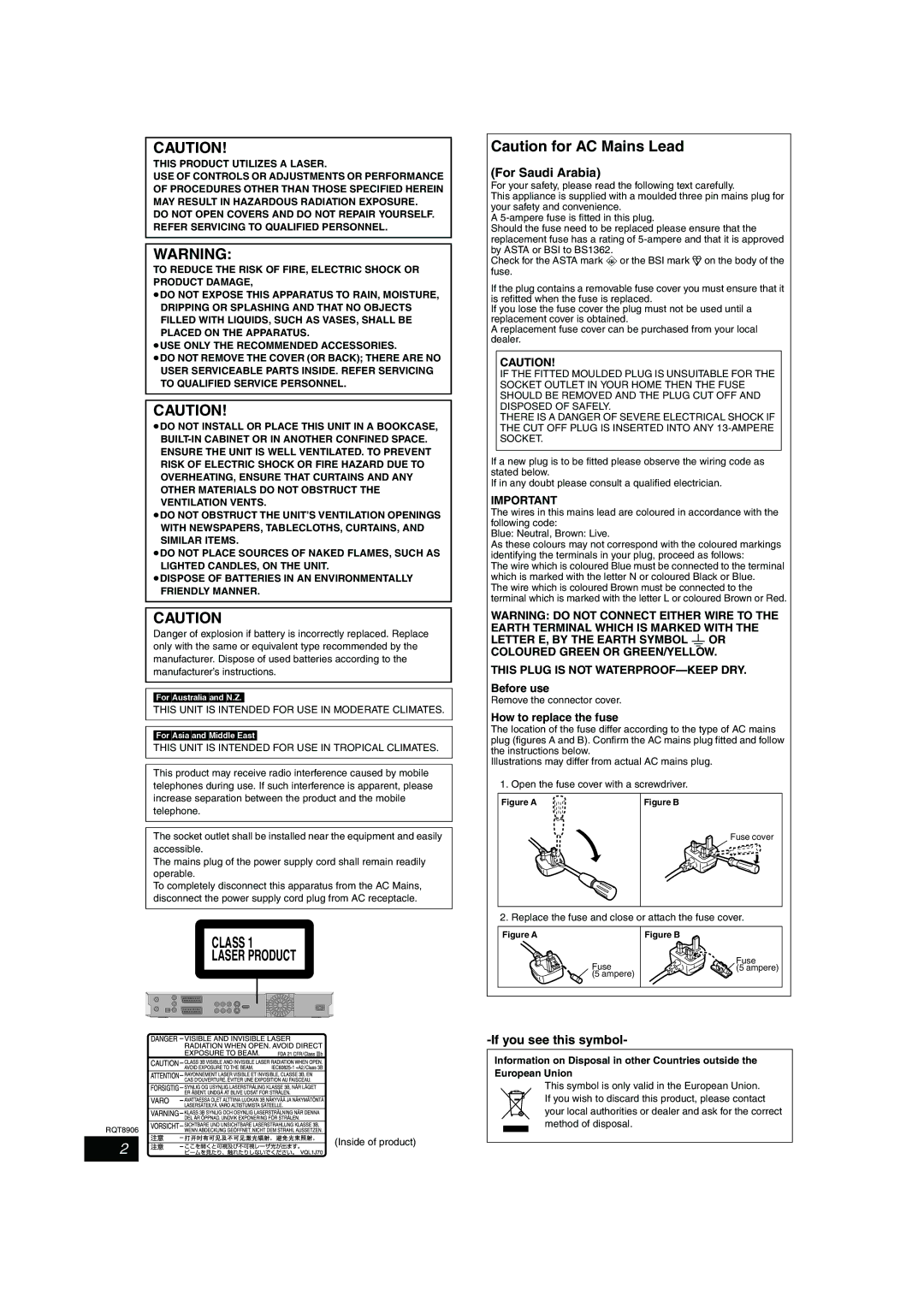 Panasonic DMR-EH57, DMR-EH67 For Saudi Arabia, If you see this symbol, Before use, How to replace the fuse 